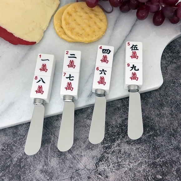 Mahjong Decor 4-Piece Hand Painted Resin Handle with Stainless Steel Blade - Picture 2 of 4
